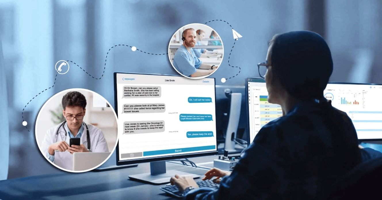 Advanced Text Messaging Platform a woman using a computer